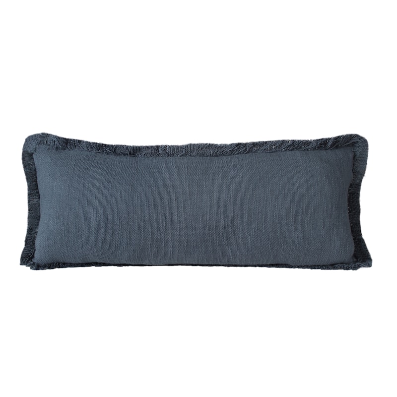 Sevita Solid Cotton Fringe Throw Pillow - 14" x 36" - Polyester - Navy Blue