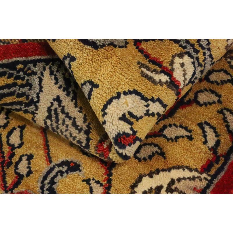 Hand Knotted Oriental 100% Wool Carpet Traditional Floral Yellow & Gold Ziegler Runner Rug - 8' 2'' X 2' 6''