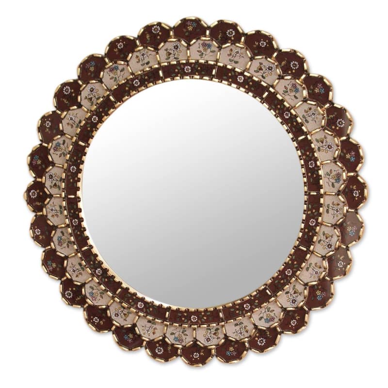 NOVICA Wine And Blossoms Reverse Painted Glass Mirror