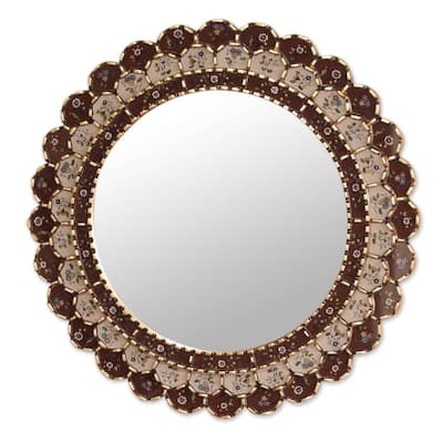NOVICA Wine And Blossoms Reverse Painted Glass Mirror