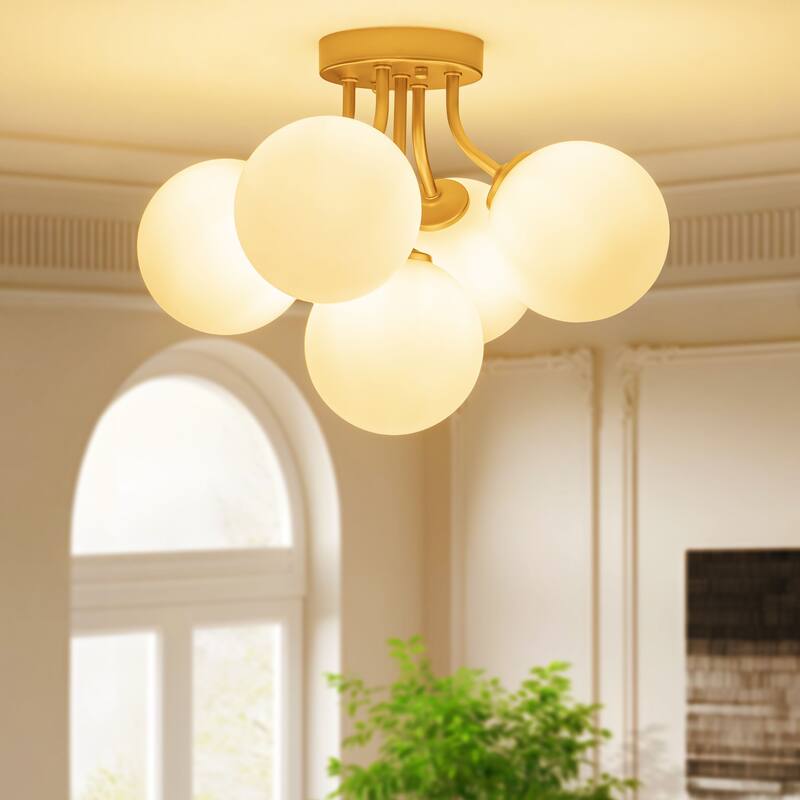 Starsky 5-LIght Globe Glass Sputnik Semi Flush Mount Ceiling Light