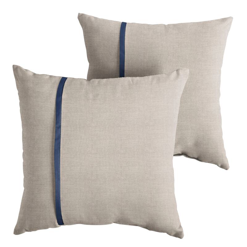 Sorra Home Sunbrella Outdoor Single Petite Flange Pillow Set of 2 - Sunbrella - Cast Silver/Canvas Navy - 20 in H x 20 in W x 6 in D