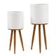 preview thumbnail 6 of 11, Distressed White Cachepot Planters with Bronze Metal Stands (Set of 2)