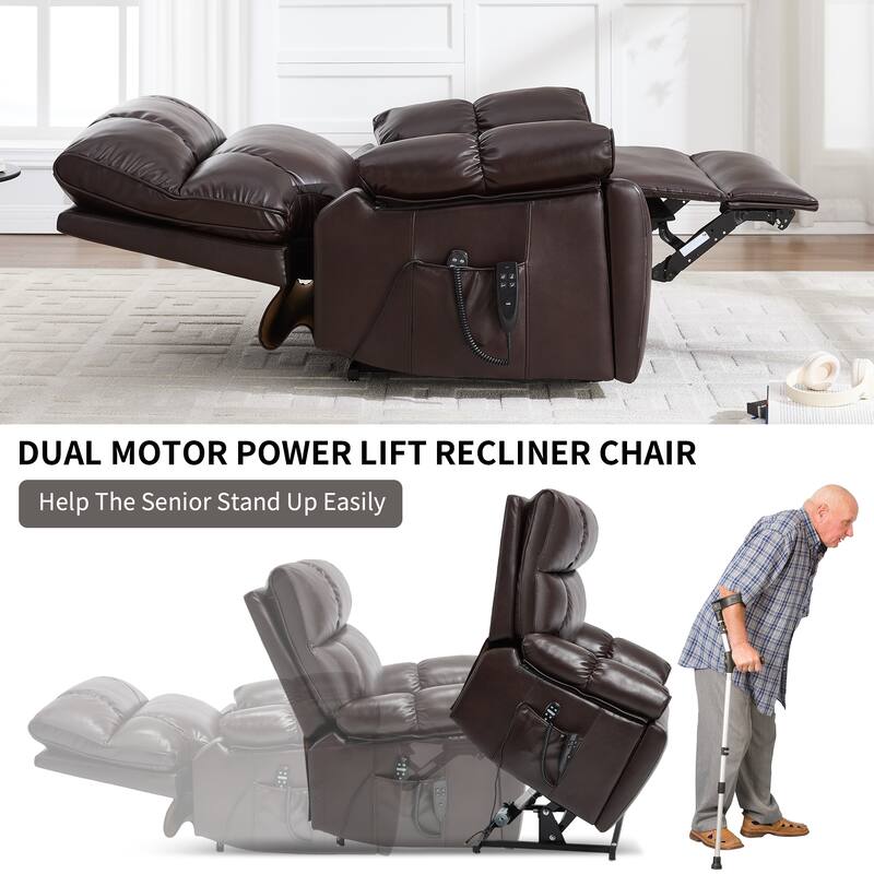 Large Electric Power Lift Recliner with Massage Heat and Dual Side Pockets