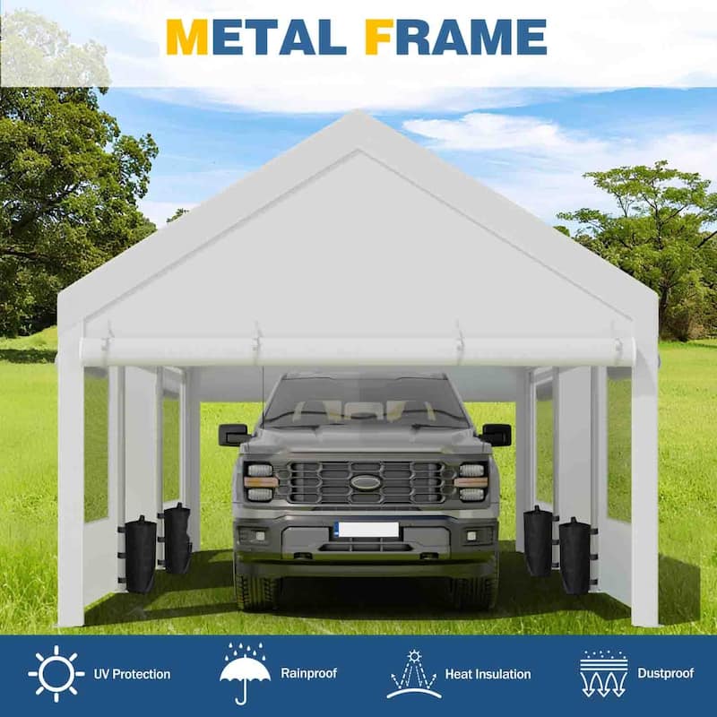 Futzca 12x20 ft Carport Canopy, Waterproof Outdoor Shelter with Sandbags