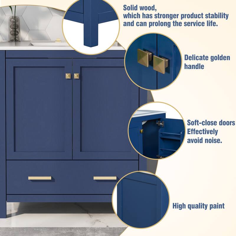 30" Blue Bathroom Vanity with Single Sink,