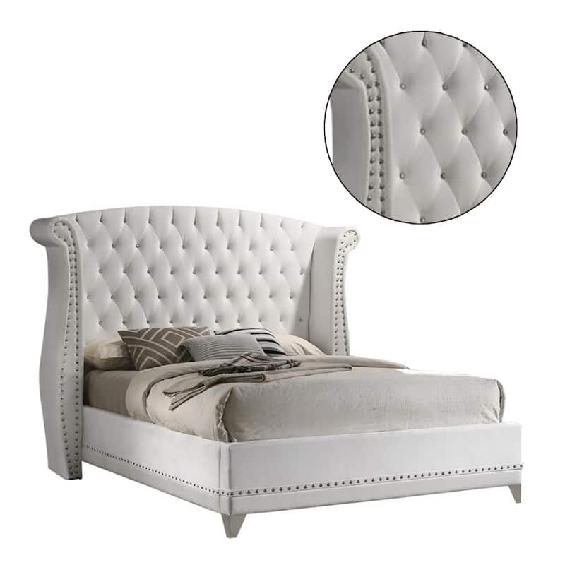 Velvet Upholstered Wingback Tufted Bed, White