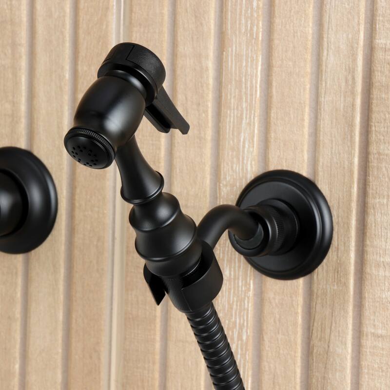 Kingston Brass Essex Double-Handle Wall-Mount Pre-Rinse Bridge Kitchen Faucet