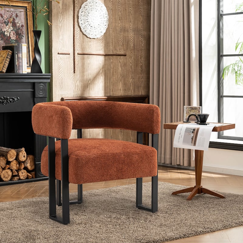 Upholstered Teddy Velvet Accent Chair, Modern Boucle Armchair - Caramel