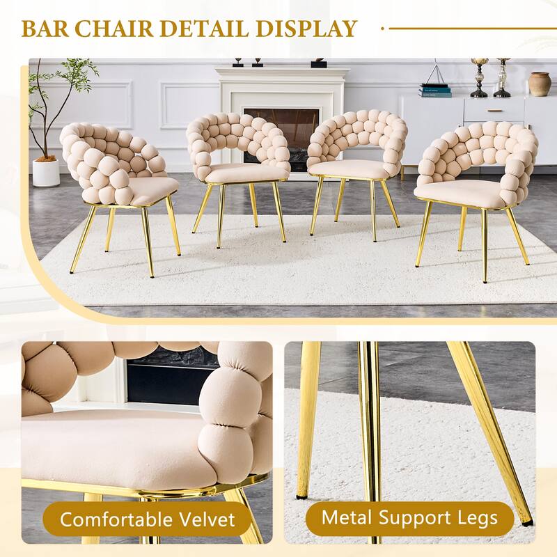 Puffy Bubble Chair Ball Chain Chair Velvet Dining Chairs with Gold Plated Legs, Modern Accent Chairs