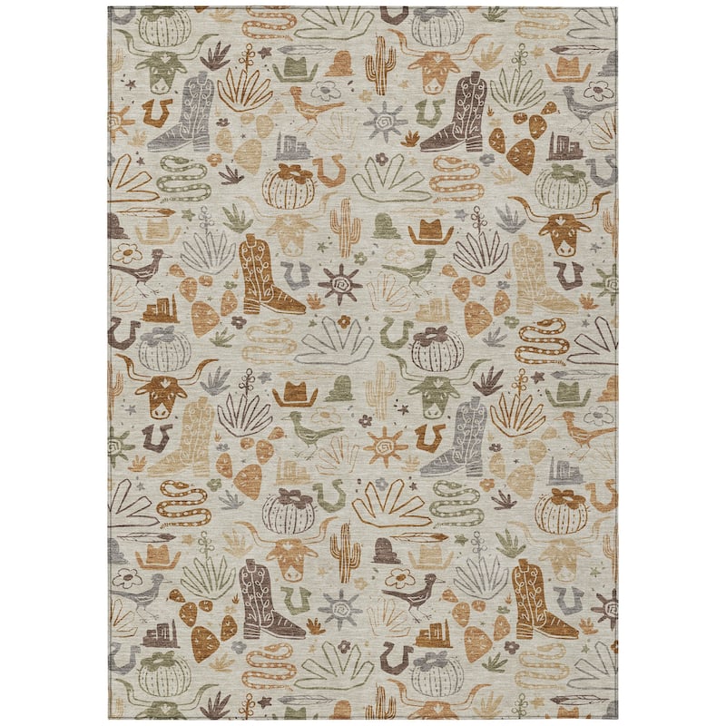 Machine Washable Indoor/ Outdoor Modern Ranch Chantille Rug