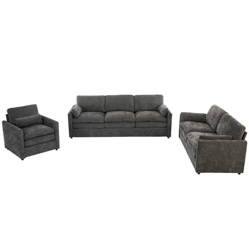 3-Pieces Chenille 6-Seat Sectional Sofa Set with Oversized Cloud Couch and Double Cushions