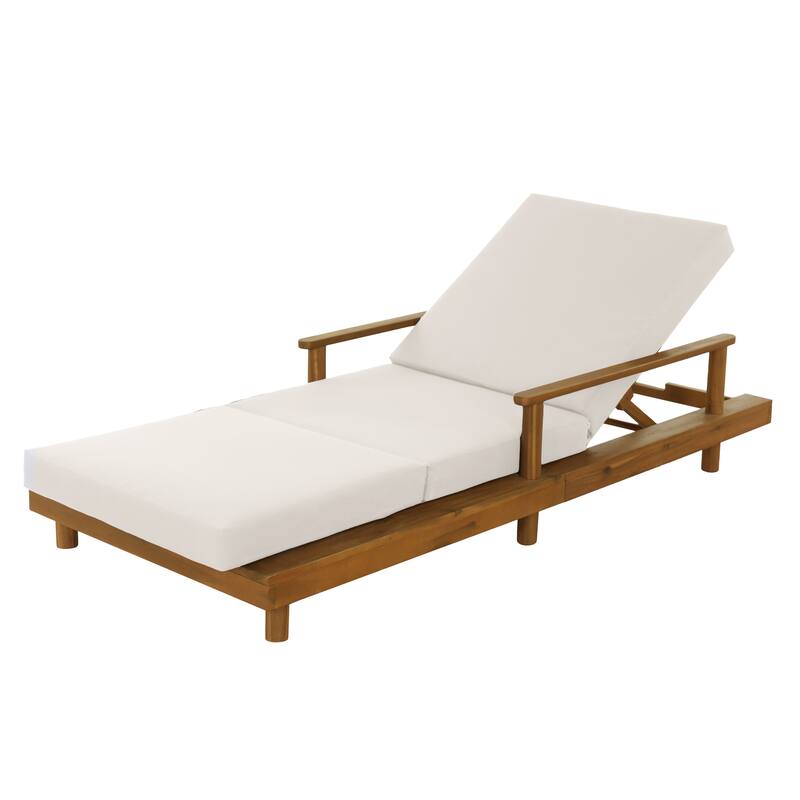 Christopher Knight Home - Modern Indoor/Outdoor Acacia Wood Chaise Lounge with 3-Position Adjustable Backrest & 3-Fold Cushion