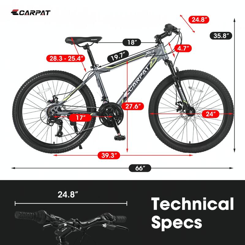 24 Inch Shimano 21 Speed Mountain Bicycle with Daul Disc Brakes