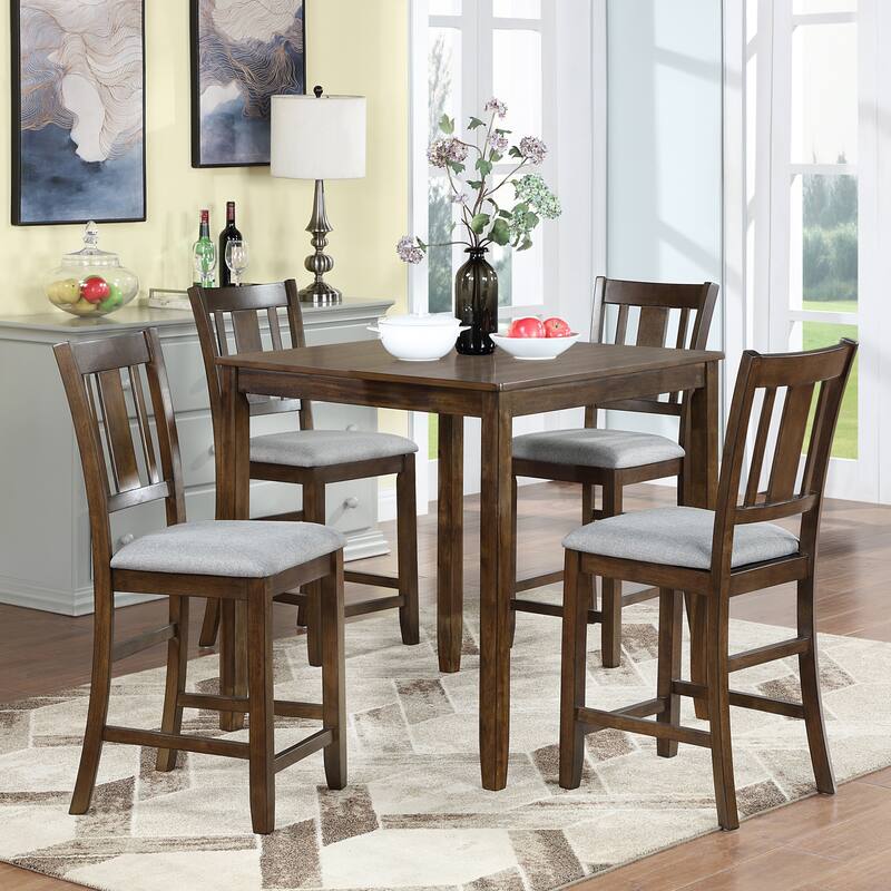 GDFStudio - Maison Modern Linen Upholstered Wooden Counter Height Dining Chairs Set, Padded Seat & Non-slip Feet Pads, Set of 4 - Slatted - Walnut