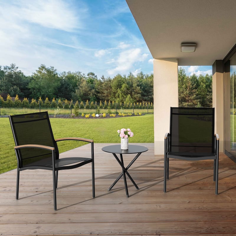 3-Piece Outdoor Bistro Set with Textilene Fabric – All-Weather Patio Conversation Set for Garden, Balcony & Poolside - N/A - Black
