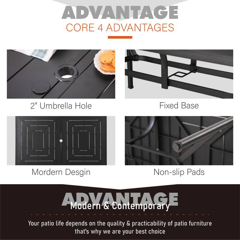 7-Piece Patio Dining Sets , 6 Textilene Fabirc Chairs and 1 Metal Table with 2.1'' Umbrella Hole