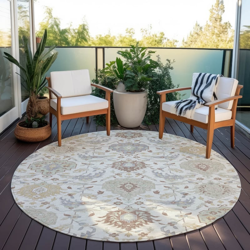 Machine Washable Indoor/ Outdoor Traditional Kashan Chantille Rug