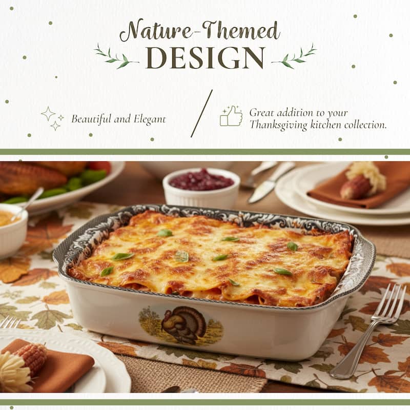 Spode Woodland 15 Inch Handled Lasagna Dish - 15 Inch x12 Inch