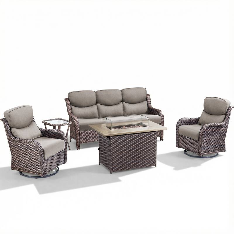 Pocassy Outdoor Fire Pit Sofa Swivel Chairs Conversation Set