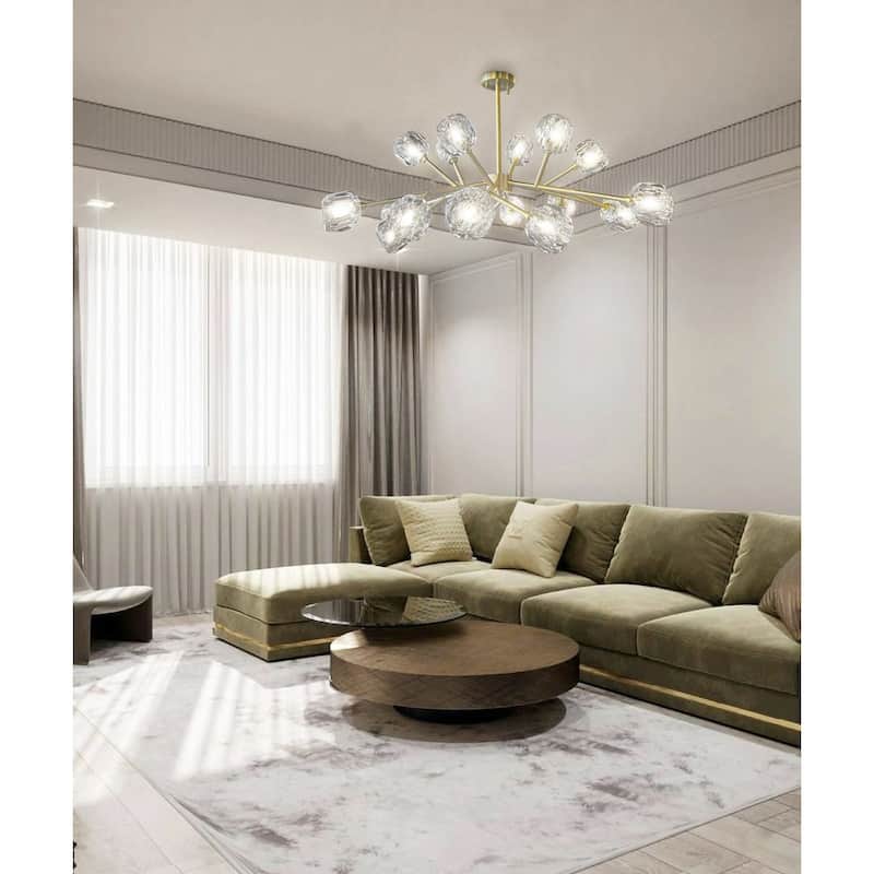 Brass Sputnik Modern Crystal Chandelier 43 in Wide 18 Lights