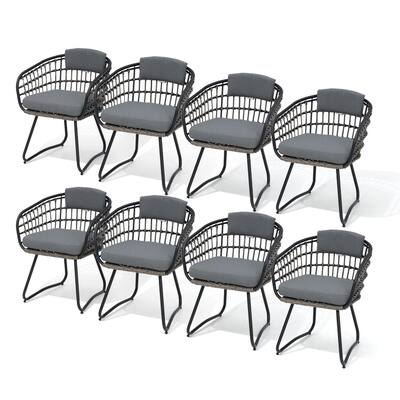 Outdoor Wicker Chairs Patio Dining Chairs Cushioned PE Rattan Seating Set