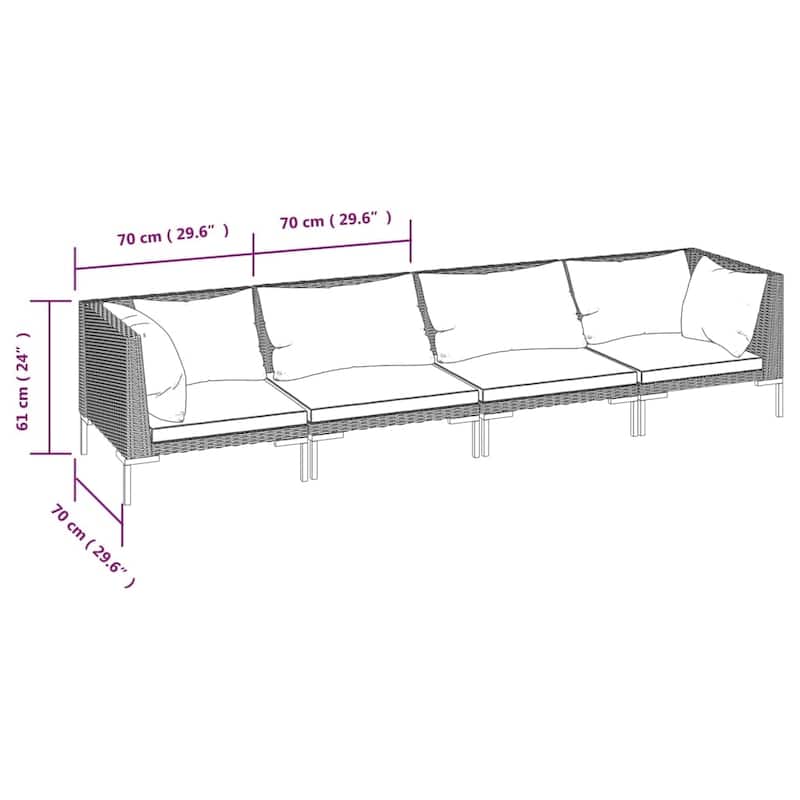 vidaXL Patio Lounge Set Outdoor Sectional Sofa Set Table Poly Rattan Dark Grey - 27.6" x 27.6" x 24"