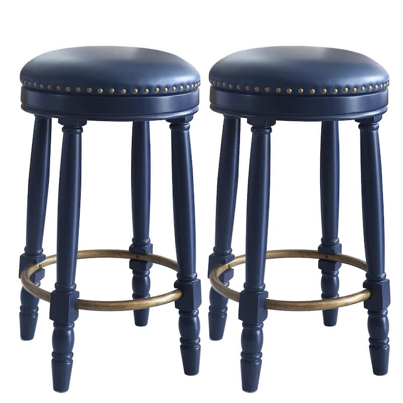 Bar Stools Set of 2,360 Degree Swivel, Accent Wooden Swivel Seat Counter Height Bar Stool,Leather Upholstered Design(Height 26")
