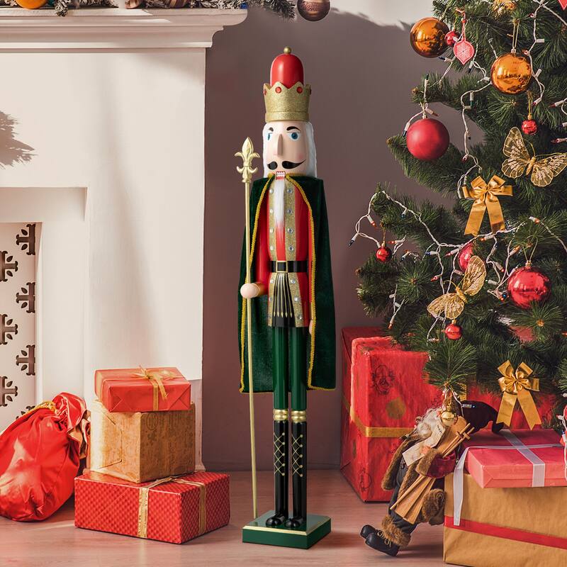 Glitzhome 42"H Set of 2 Wooden Christmas King and Soldier Nutcrackers Xmas Porch Decor