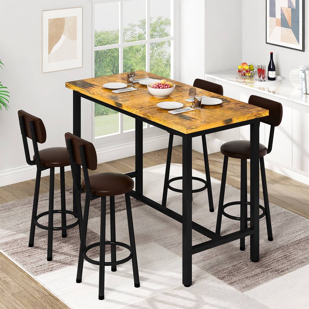 5 Piece Dining Table Set, Counter Height Dining Table With 4 Chairs Perfect For Kitchen, Breakfast Nook