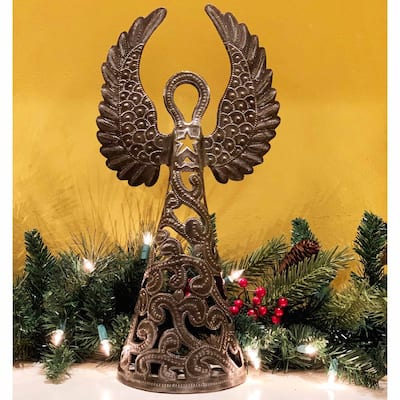 Handmade 16-inch Metalwork Angel - Wings Up , Handmade in Haiti