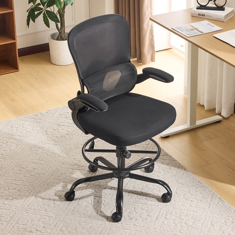 Breathable Mesh Tall Office Chair Drafting Chair With Adjustable Footrest Ring - Black