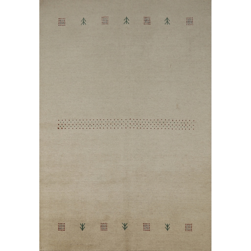 Hand Knotted Oriental 100% Wool Carpet Tribal Tribal Beige & Ivories Gabbeh Area Rug - 7' 4'' X 5' 2''