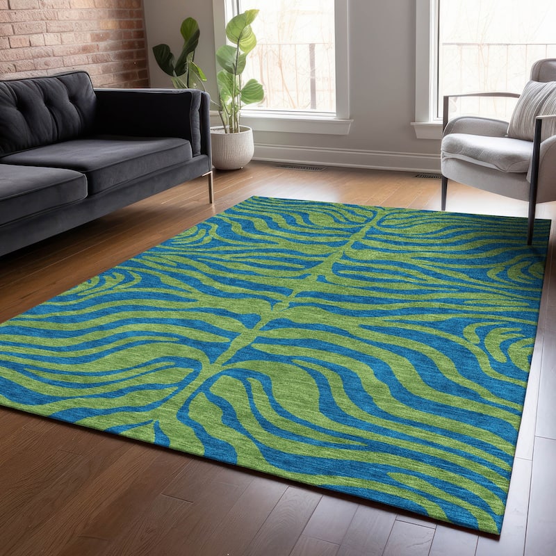 Machine Washable Indoor/ Outdoor Modern Animal Print Chantille Rug - Green - 8' x 10'