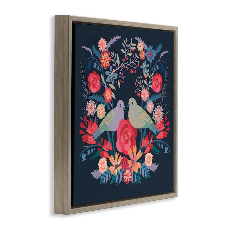 Stupell Symmetrical Birds & Flowers Framed Floater Canvas Wall Art Design By Verbrugge Watercolor