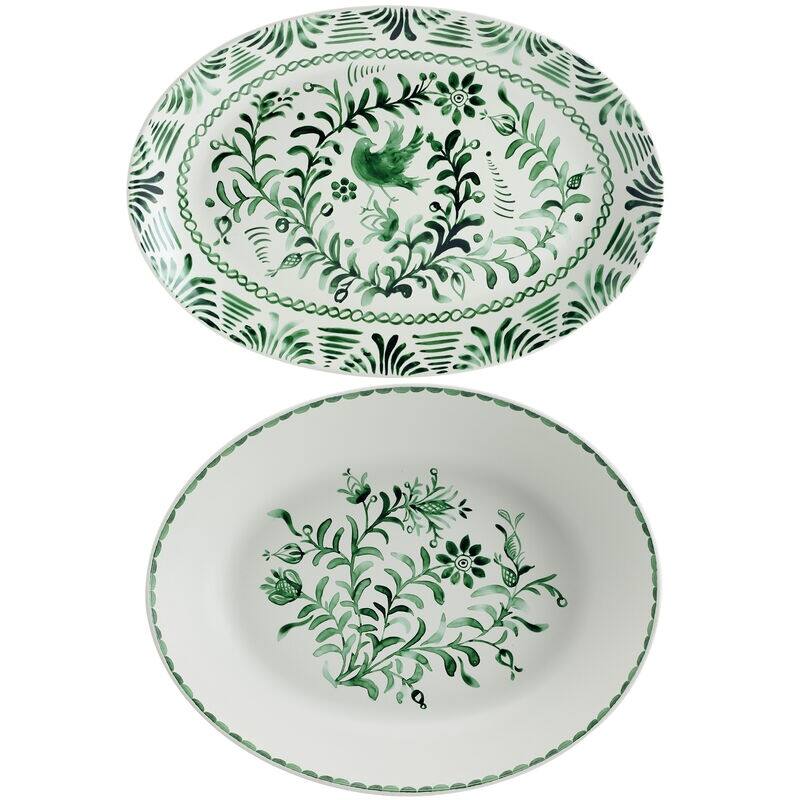 Fitz and Floyd Sicily Green Oval Serving Bowl and Serving Platter Set