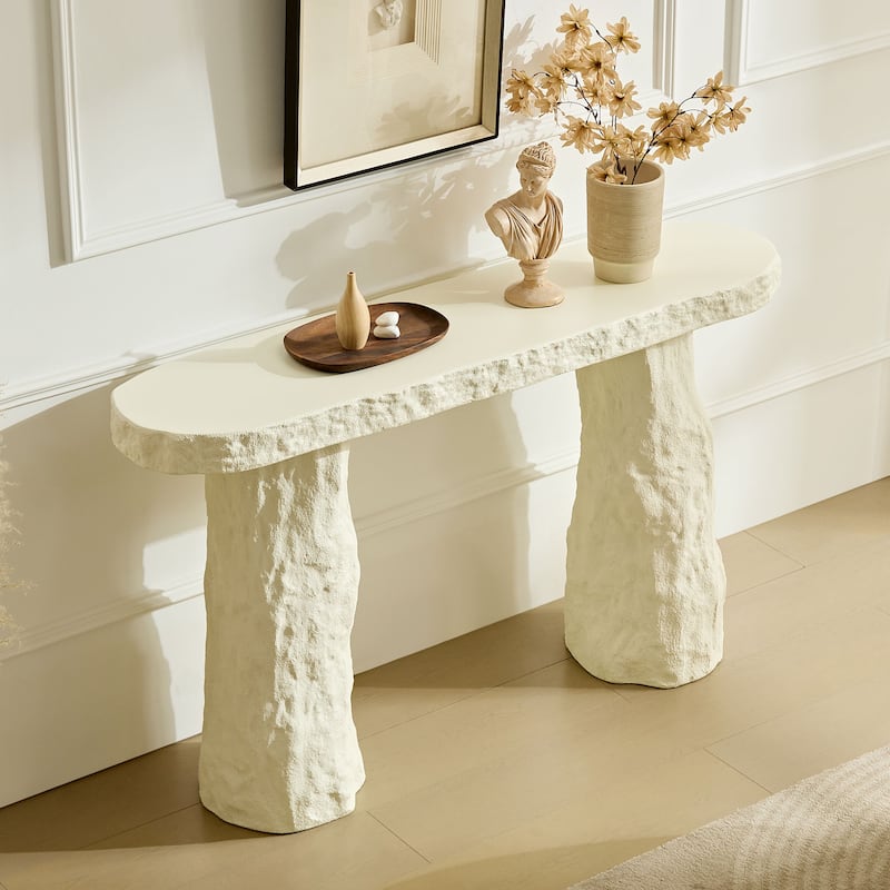 53.94 inch Modern Design Console Table,Imitation Stone Table,Fiberglass Entryway Table with Irregular Legs