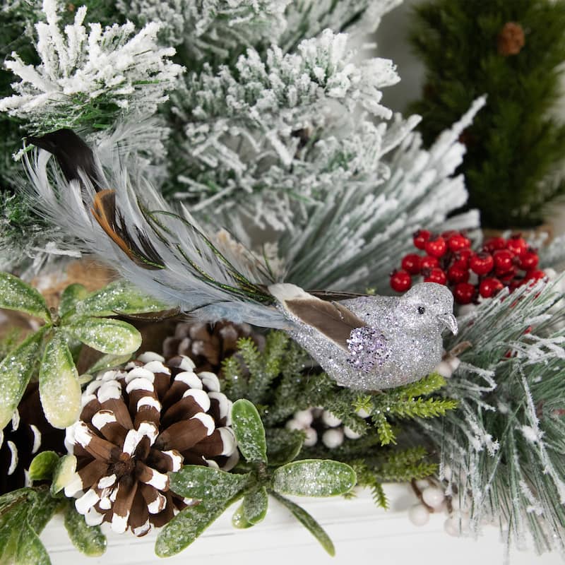 8" Glitter Embellished Clip On Bird With Feathers Christmas Ornament