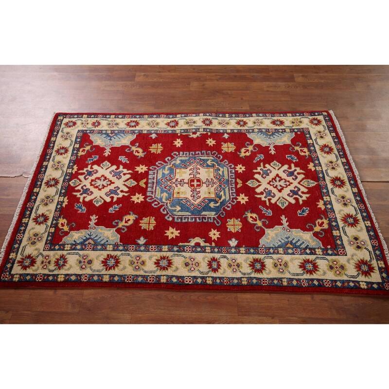 Geometric Kazak Foyer Rug Handmade Oriental Wool Carpet - 3'3" x 5'2"