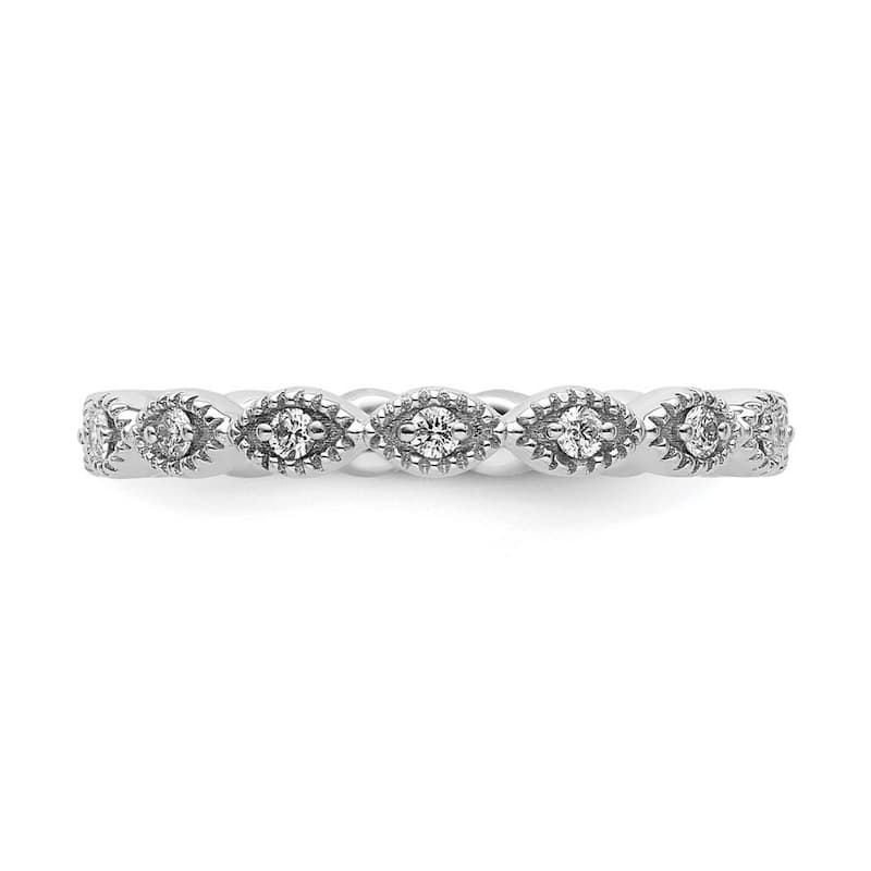 Curata 925 Sterling Silver Polished Prong set Patterned Stackable Expressions Diamond Ring
