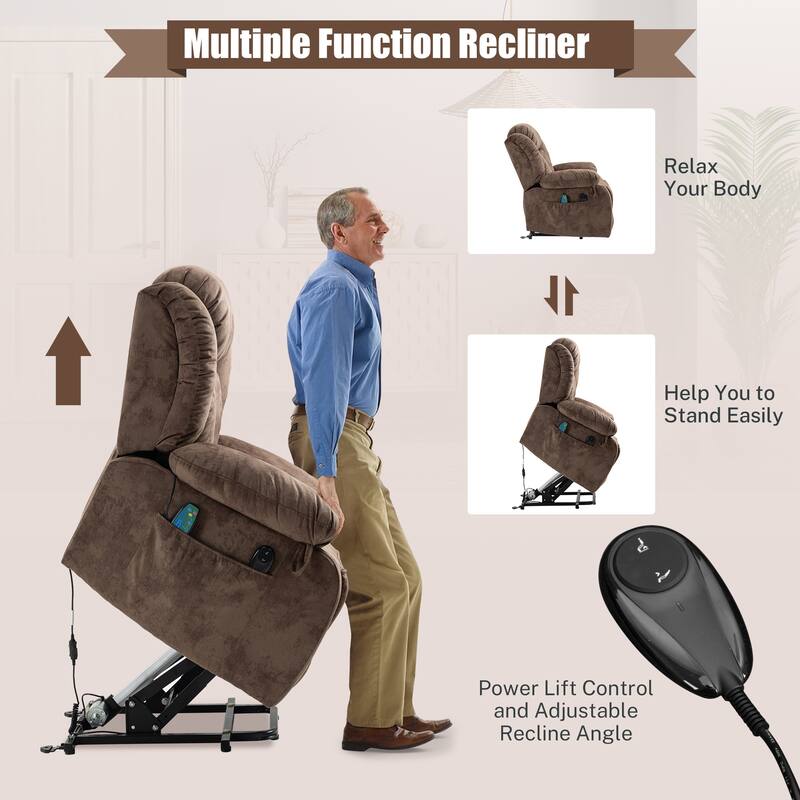 Lift Recliner Chair for Elderly with Massage & Heat with Side Pockets