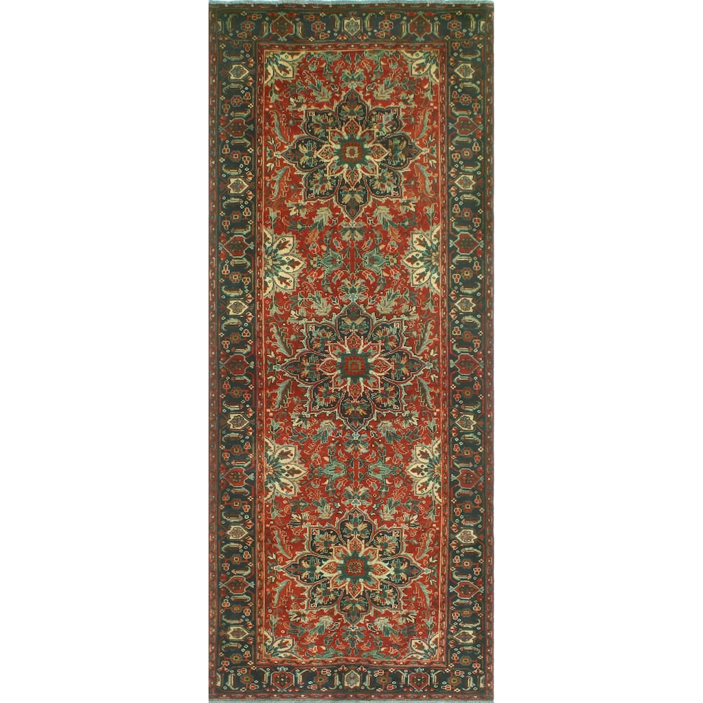 Fine Vintage Distressed Balentin Rust/Navy Runner - 3'10" x 9'9"