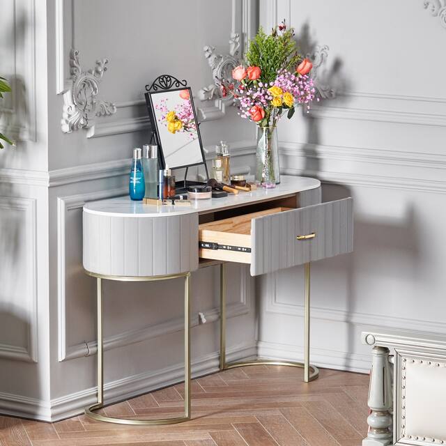 CO-Z Velvet Upholstered Vanity Table with Drawer