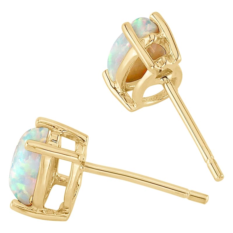 14k Yellow Gold White Opal Stud Earrings 1 ct Pear Shape