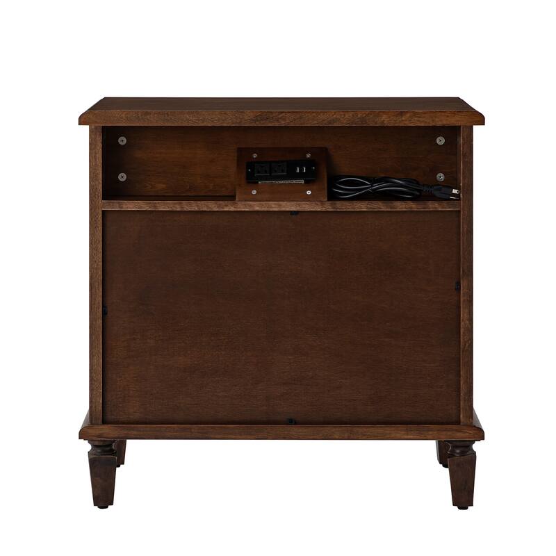 Georg Traditional 2-Faux rattan-Door End Table with Built-in Power Outlet and Adjustable Shelf by HULALA HOME