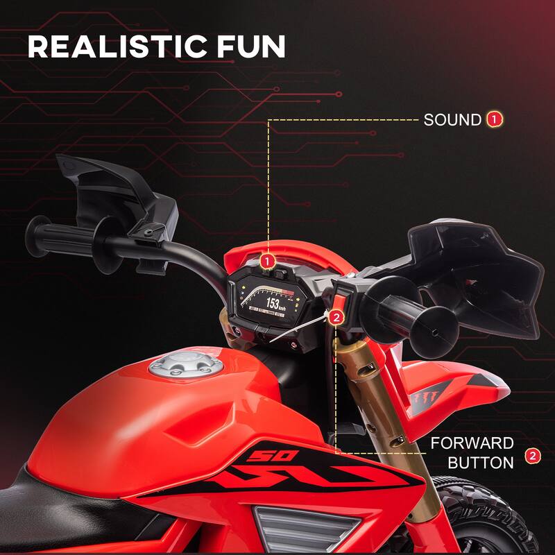 6V Kids Electric Motorcycle, Battery-Powered Dirt Bike with Training Wheels, Horn & Start Sound, Ages 3-8