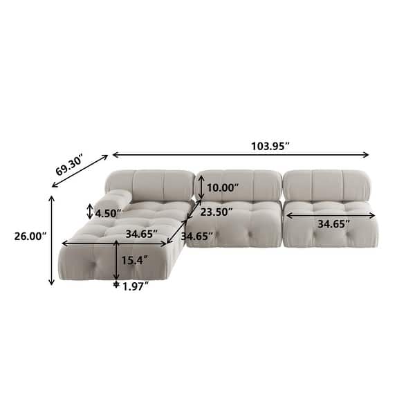 dimension image slide 1 of 3, U-Shaped Modern 6-seater Velvet Upholstered Modular Sectional Sofa