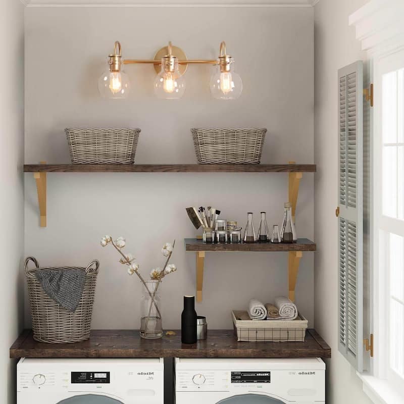 Mid-Century Modern Gold 3-Light Bathroom Vanity Lights Glass Wall Sconces
