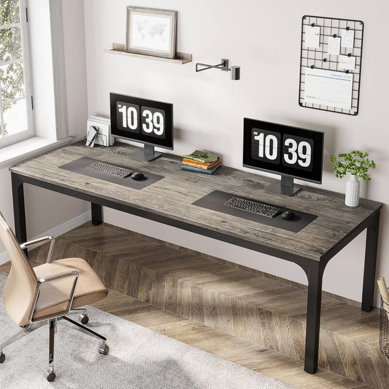78.7" Extra Long 2-Person Computer Desk, Double Workstation for Home Office - Grey+Black