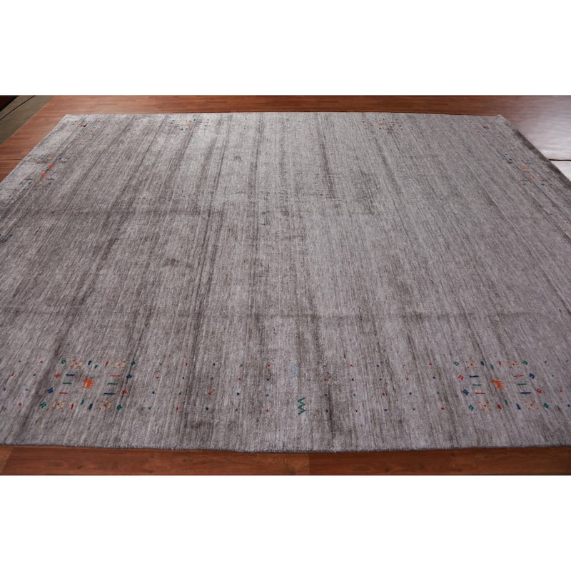 Hand Knotted Oriental 100% Wool Carpet Tribal Tribal Greys & Charcoal Gabbeh Area Rug - 12' 5'' X 9' 2''